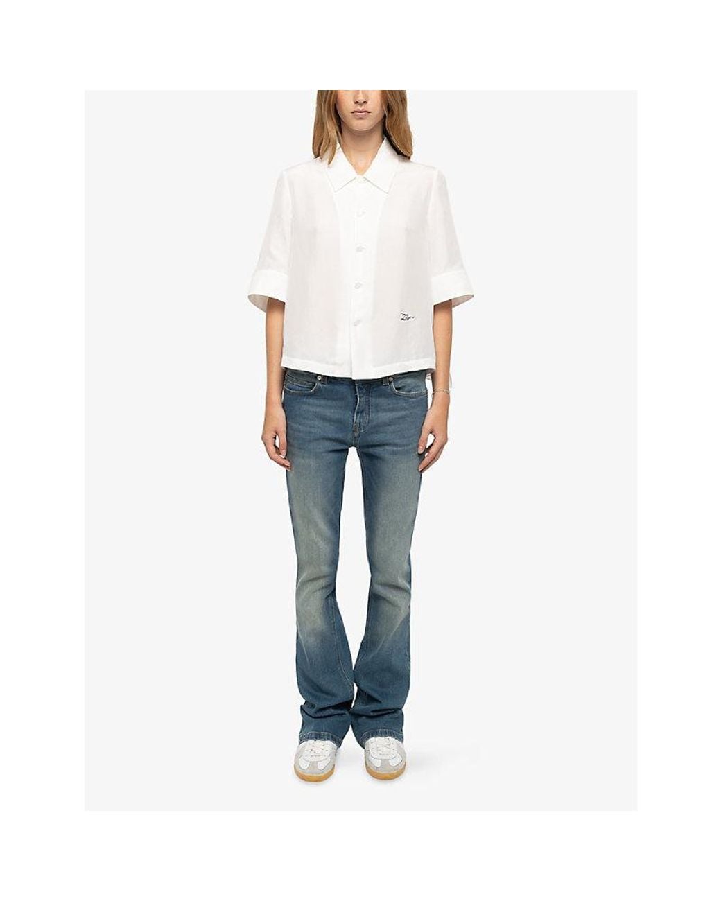 Zadig & Voltaire White Telmy Brand-Embroidered Short-Sleeve Silk Shirt
