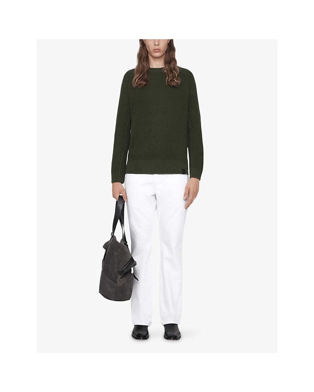 AllSaints Green Kit Crewneck Regular-Fit Cotton Jumper for men