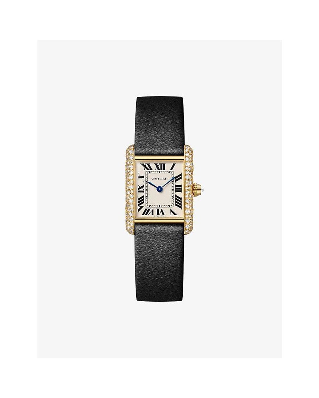 Cartier Black Tank Louis Small Model- Diamond And Leather Quartz Watch