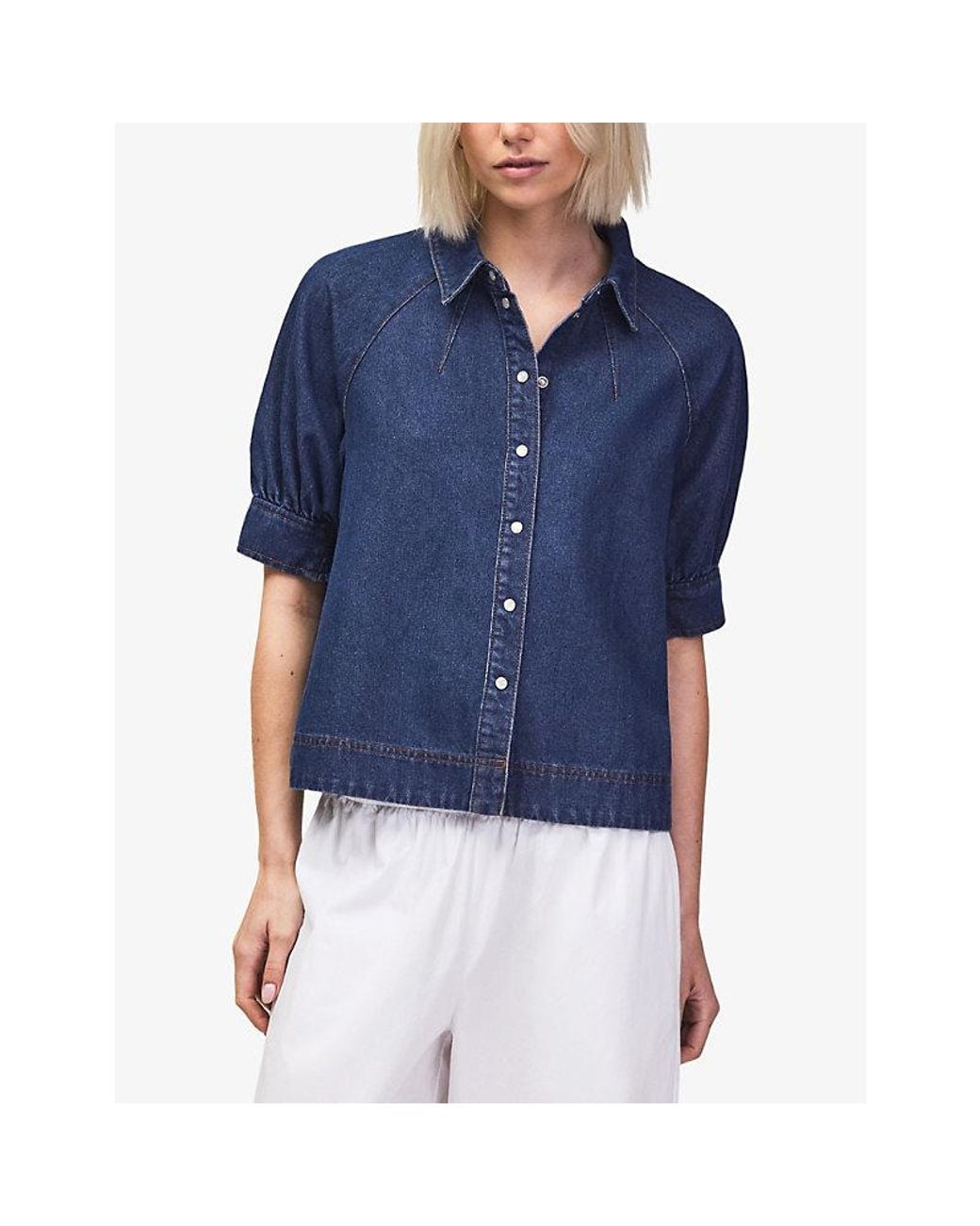 Ro&zo Blue Puffed-Sleeve Denim Shirt