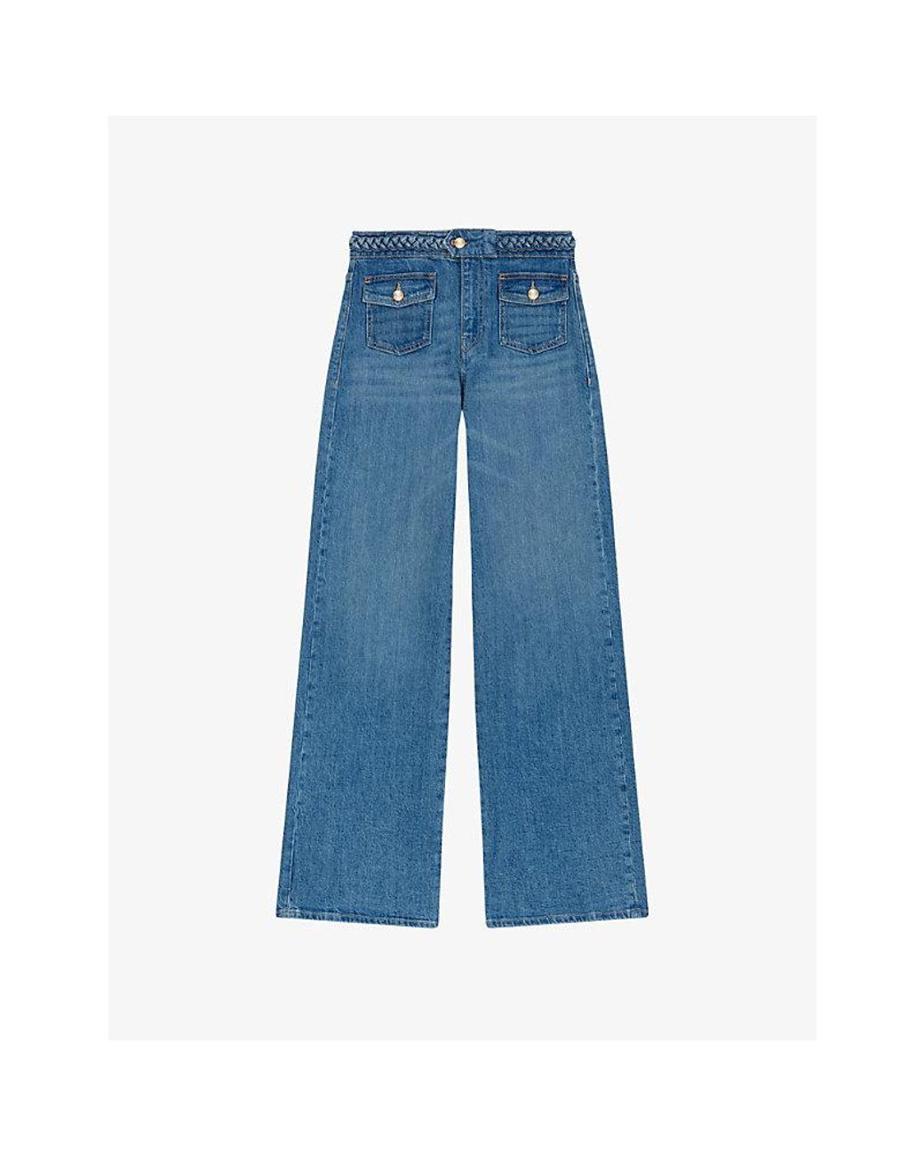 Maje Blue Braided-Waist Flared-Leg Denim Jeans
