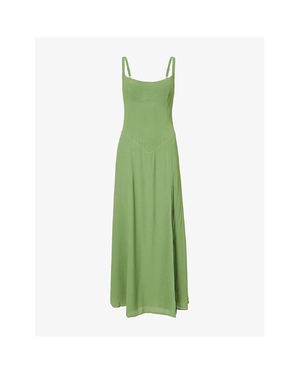 Reformation Green Ailany Square-Neck Woven Midi Dress