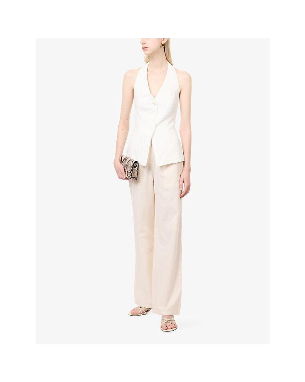 4th & Reckless Natural Miriam Tailored Wide-Leg Cotton And Linen Trousers