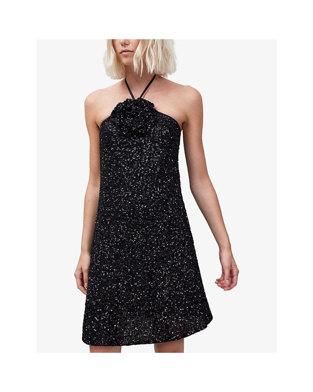 Ro&zo Blue Mimi Sequin Halter-Neck Woven Mini Dress