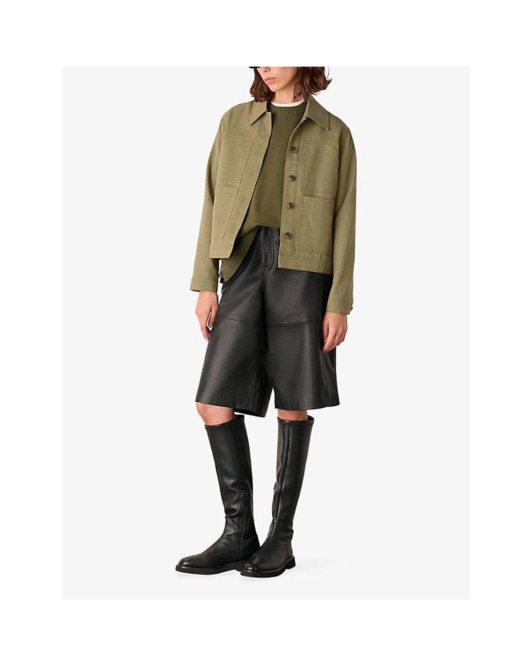 Whistles Green Mia Four-Pocket Cotton-Blend Jacket