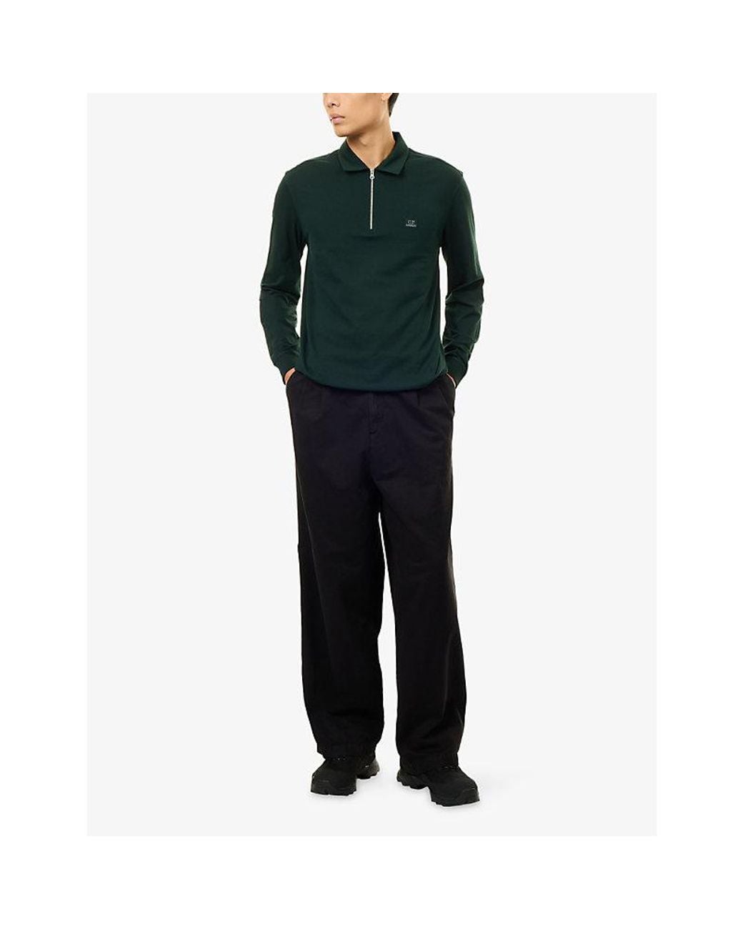 C P Company Green Half-Zip Long Sleeve Cotton-Stretch Top for men