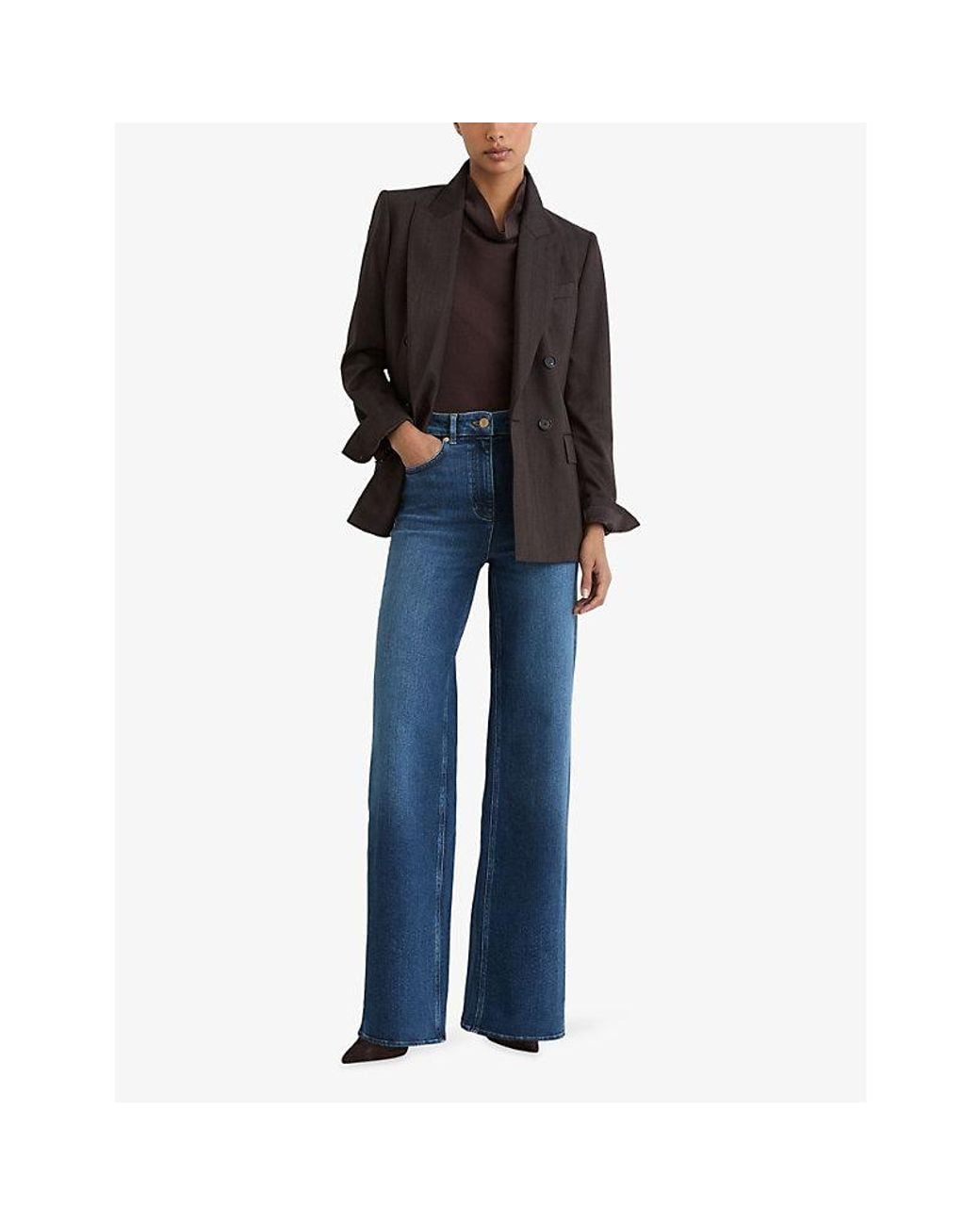 Reiss Blue Jas Wide-Leg High-Rise Stretch-Denim Jeans