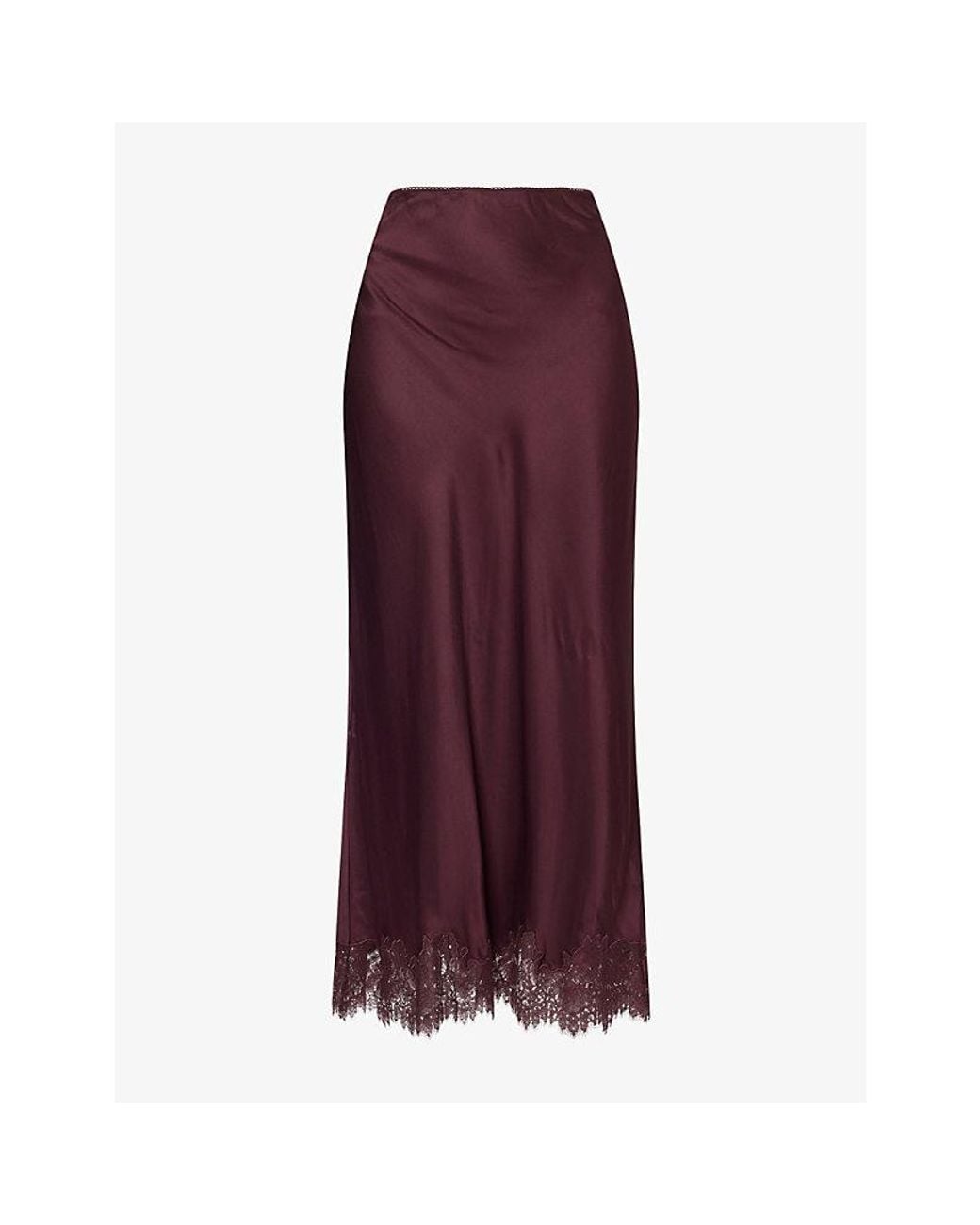 Rixo Purple Matilde Lace-Trim Satin Midi Skirt