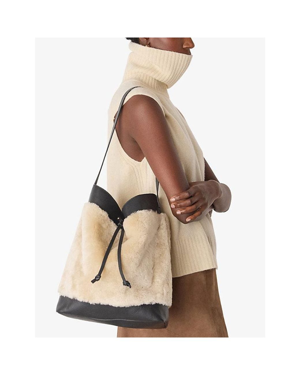 Whistles Natural Sasha Shearling And Leather Tote Bag