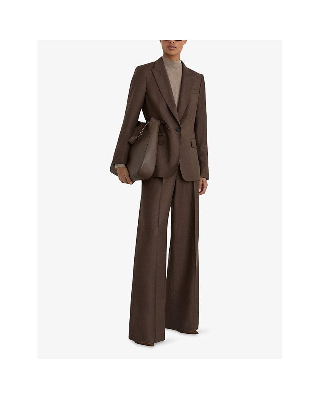 Reiss Brown Derby Peak-Lapel Wool-Blend Blazer