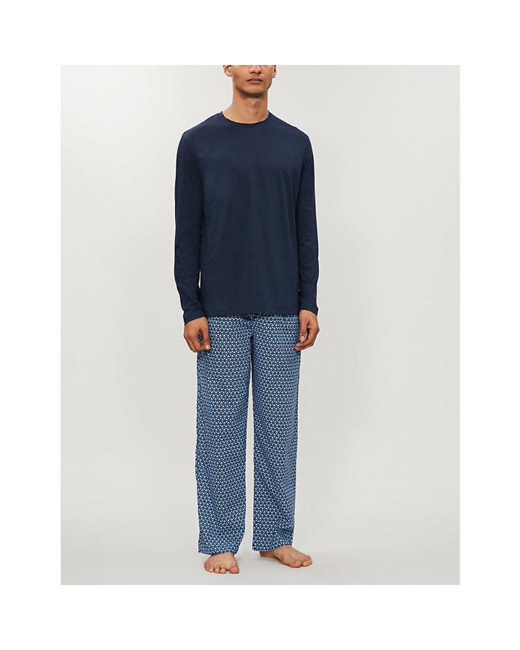 Derek Rose Blue Basel Long-Sleeved Stretch-Cotton Top for men