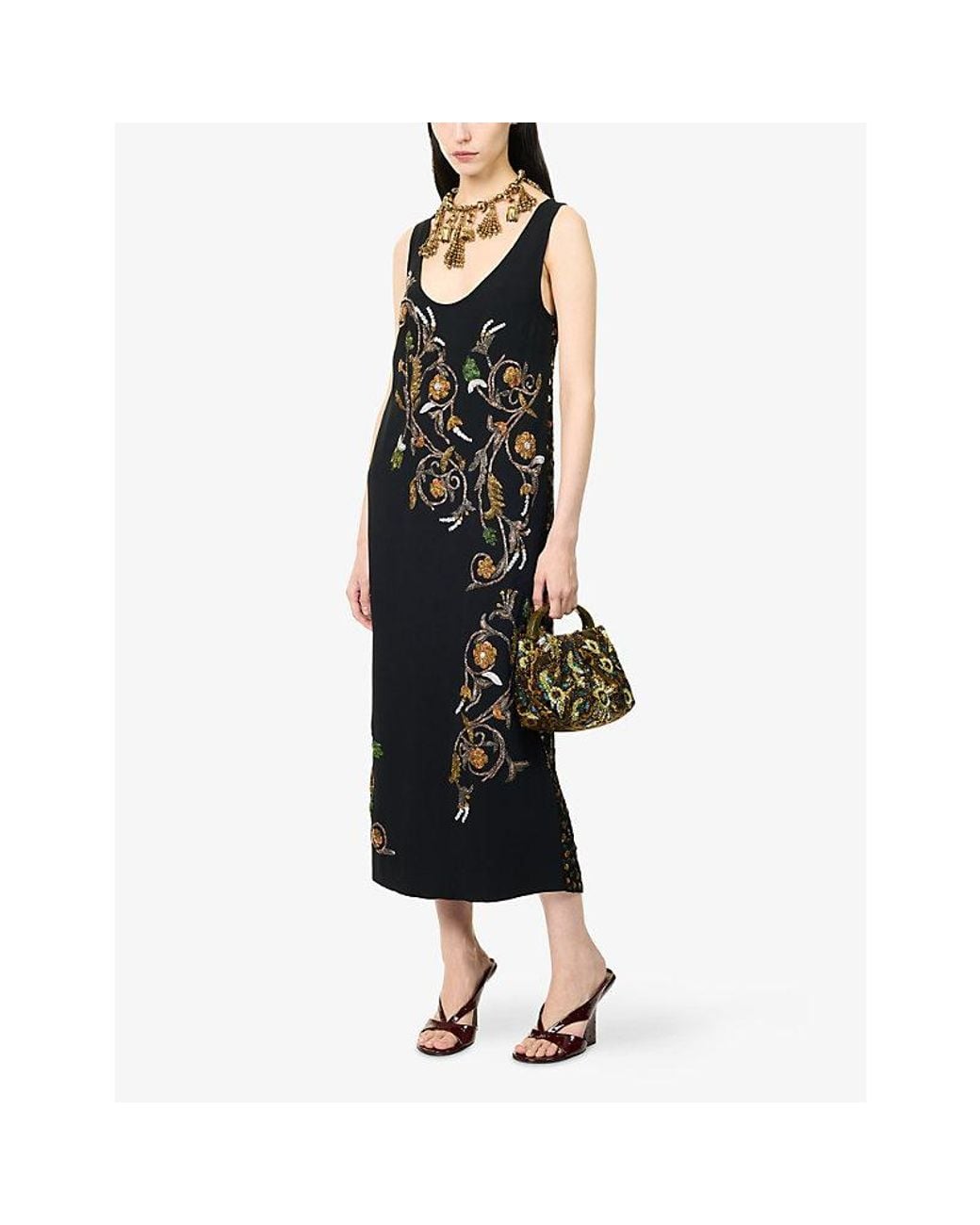 Dries Van Noten Black Droppyn Embellished Woven Midi Dress