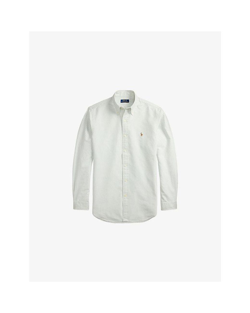 Polo Ralph Lauren White Striped Custom-Fit Oxford Cotton Shirt for men