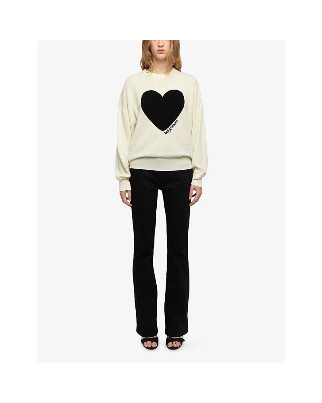 Zadig & Voltaire Black Soulo Heart-Motif Wool And Cashmere-Blend Jumper
