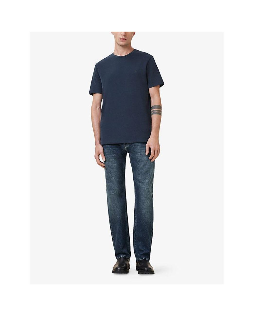 AllSaints Blue Brace Logo-Embroidered Cotton-Jersey T-Shirt for men
