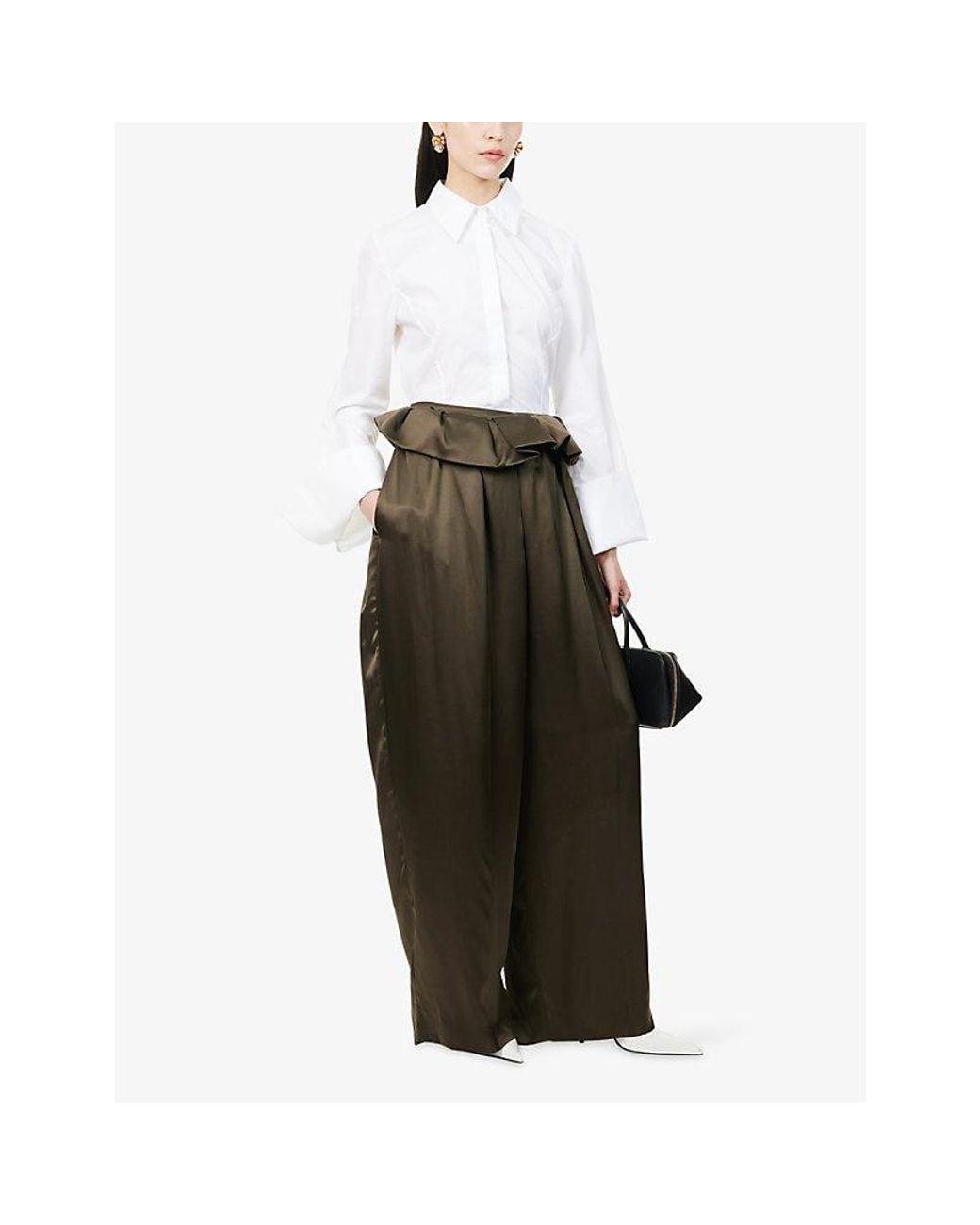 Khaite Brown Kira Frilled Silk Trousers