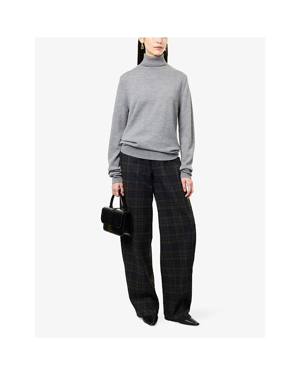 Frankie Shop Gray Eve Thin Turtleneck Wool Sweater