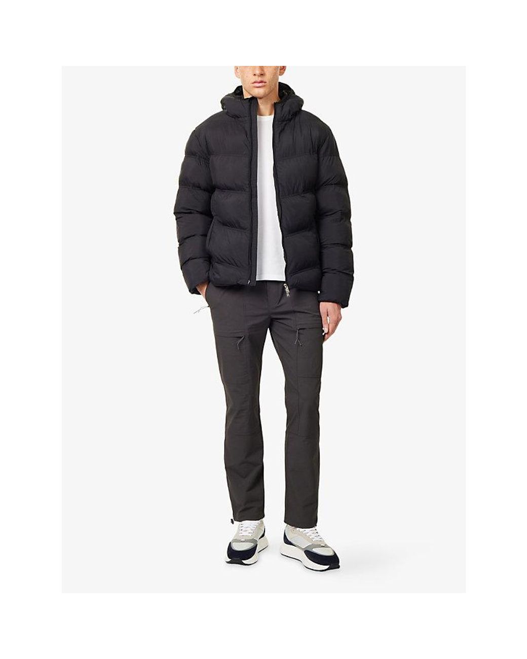 Arne Black Cargo-Pocket Straight-Leg Woven Trousers for men