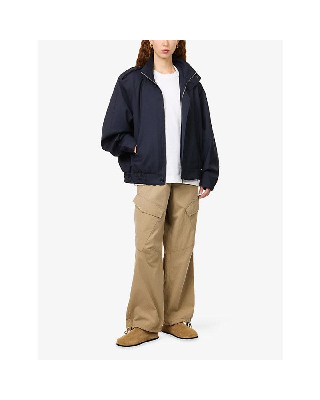 Frankie Shop Blue Kelly High-Neck Woven Jacket