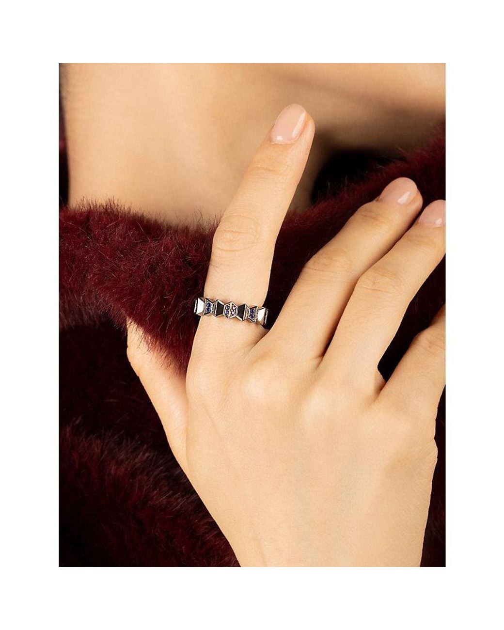 Apm Monaco White Up And Down Ruthenium Plated Alloy And Cubic Zirconia Ring