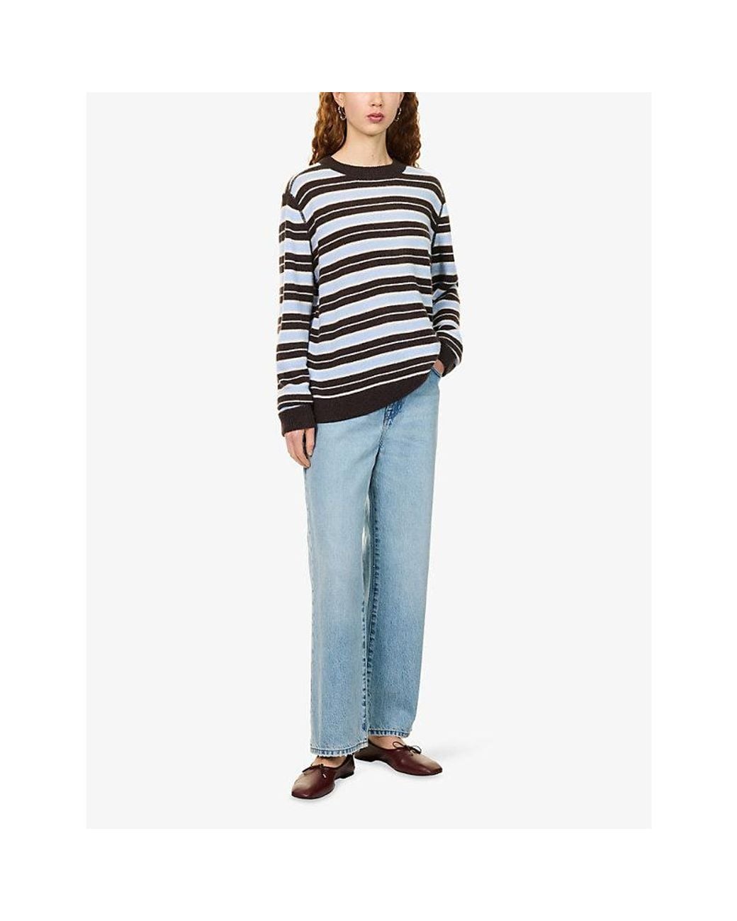 Reformation Black Striped Boyfriend Cashmere Jumper