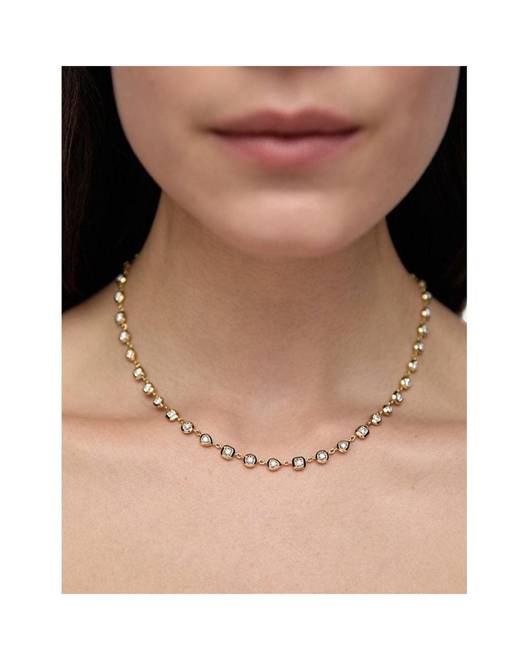 Monica Vinader Metallic Bezel 18Ct Vermeil And 0.5Ct Lab-Grown Diamond Cluster Necklace