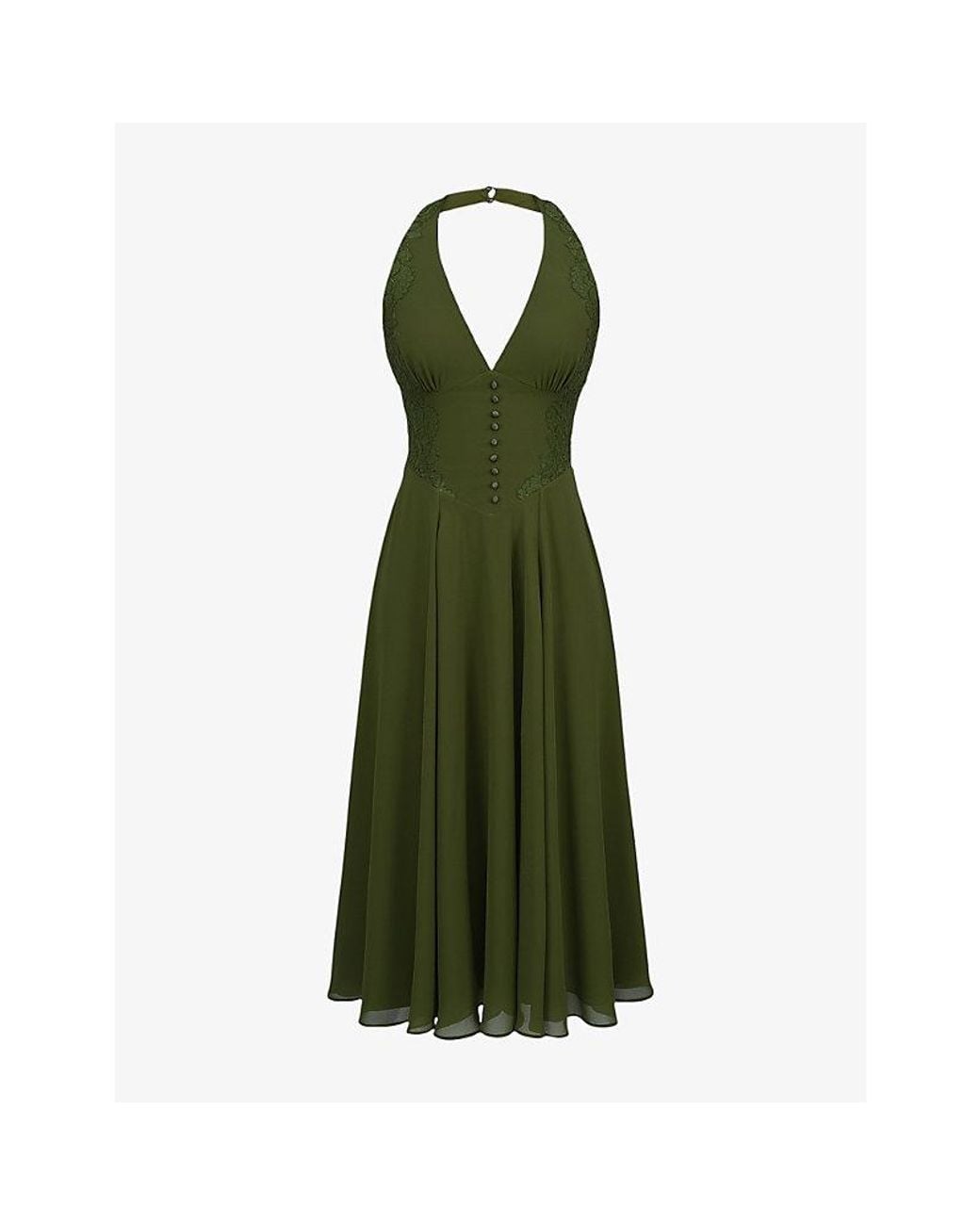 House Of Cb Green Coco Lace-Trim Georgette Midi Dress