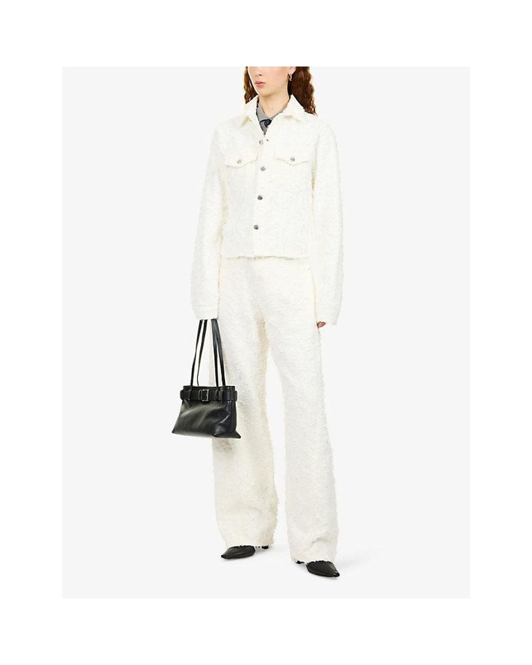 Haikure White Cherry Fur Cotton Denim Jacket