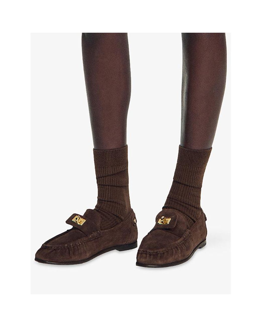 Sandro Brown Clasp Suede Loafers