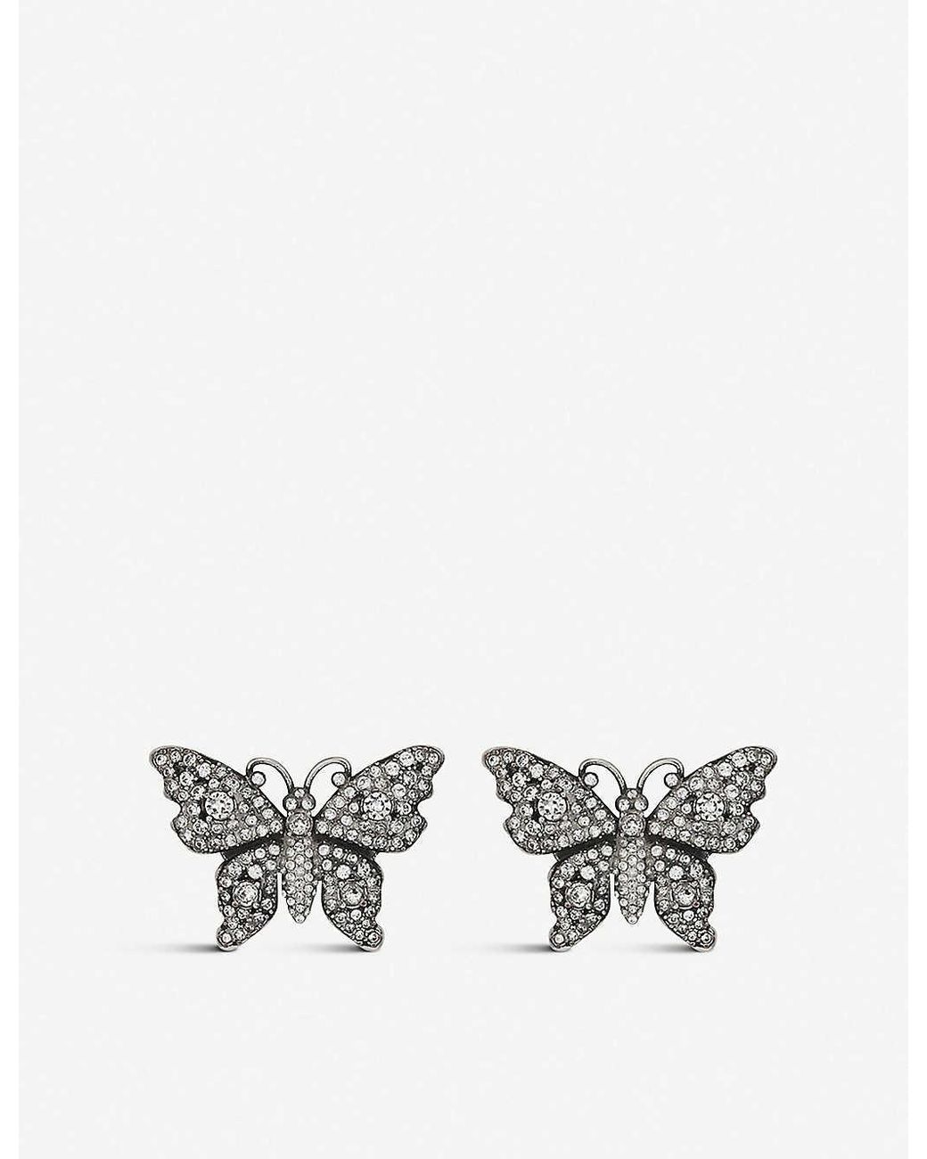 Pre-Owned Gucci GUCCI Butterfly Earrings 503919 Processing Metal Crystal  Studs Women's Unisex (Like New) - Walmart.com