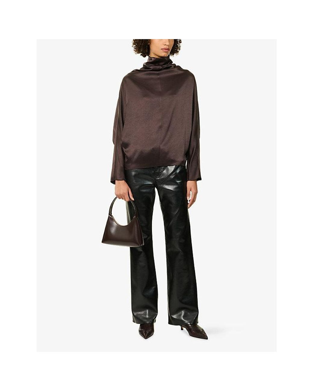 Citizens of Humanity Purple Ilaria Cowl-Neck Satin Top
