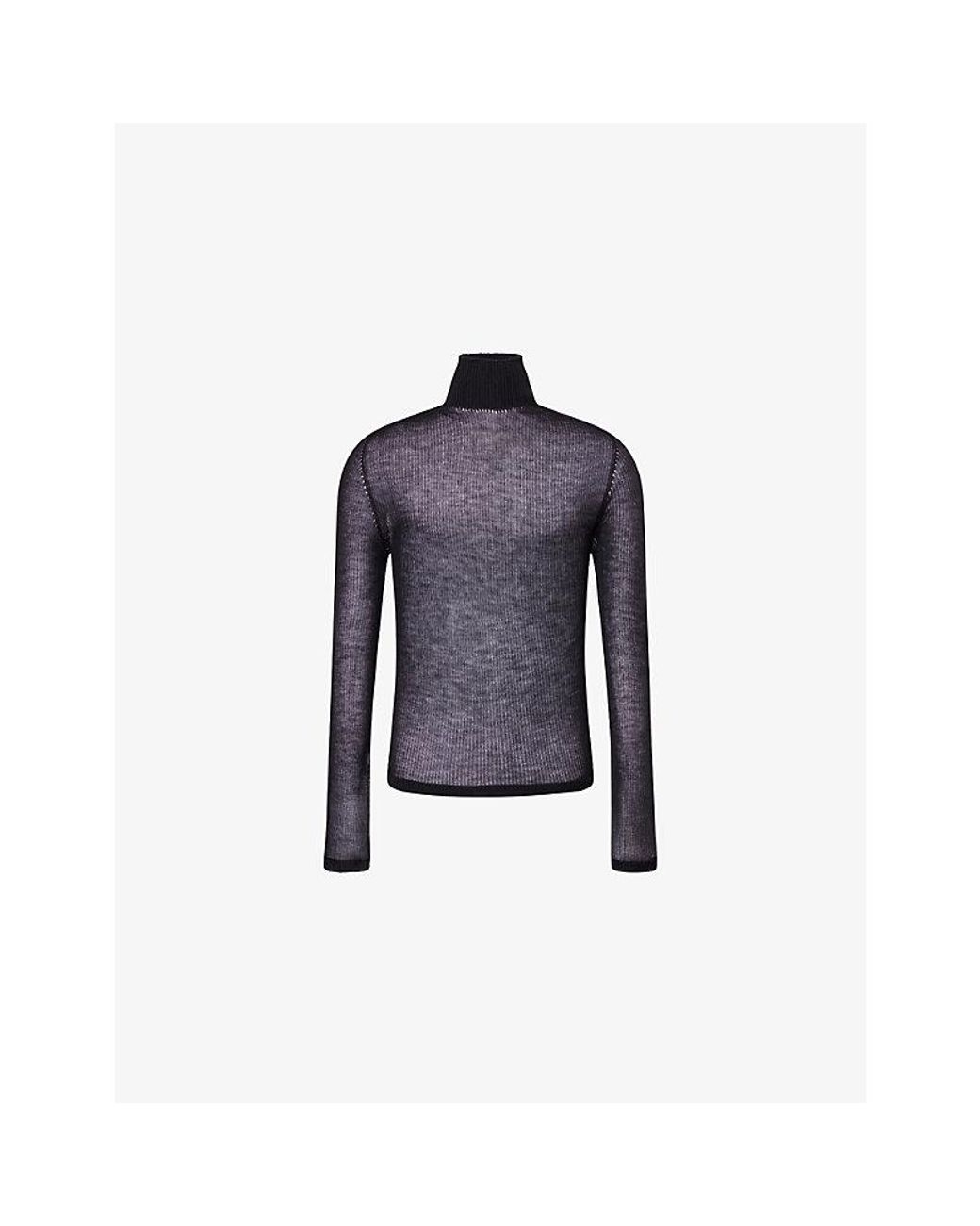 Rick Owens Blue Oversized Turtle Neck Sheer Cashmere Jumper for men