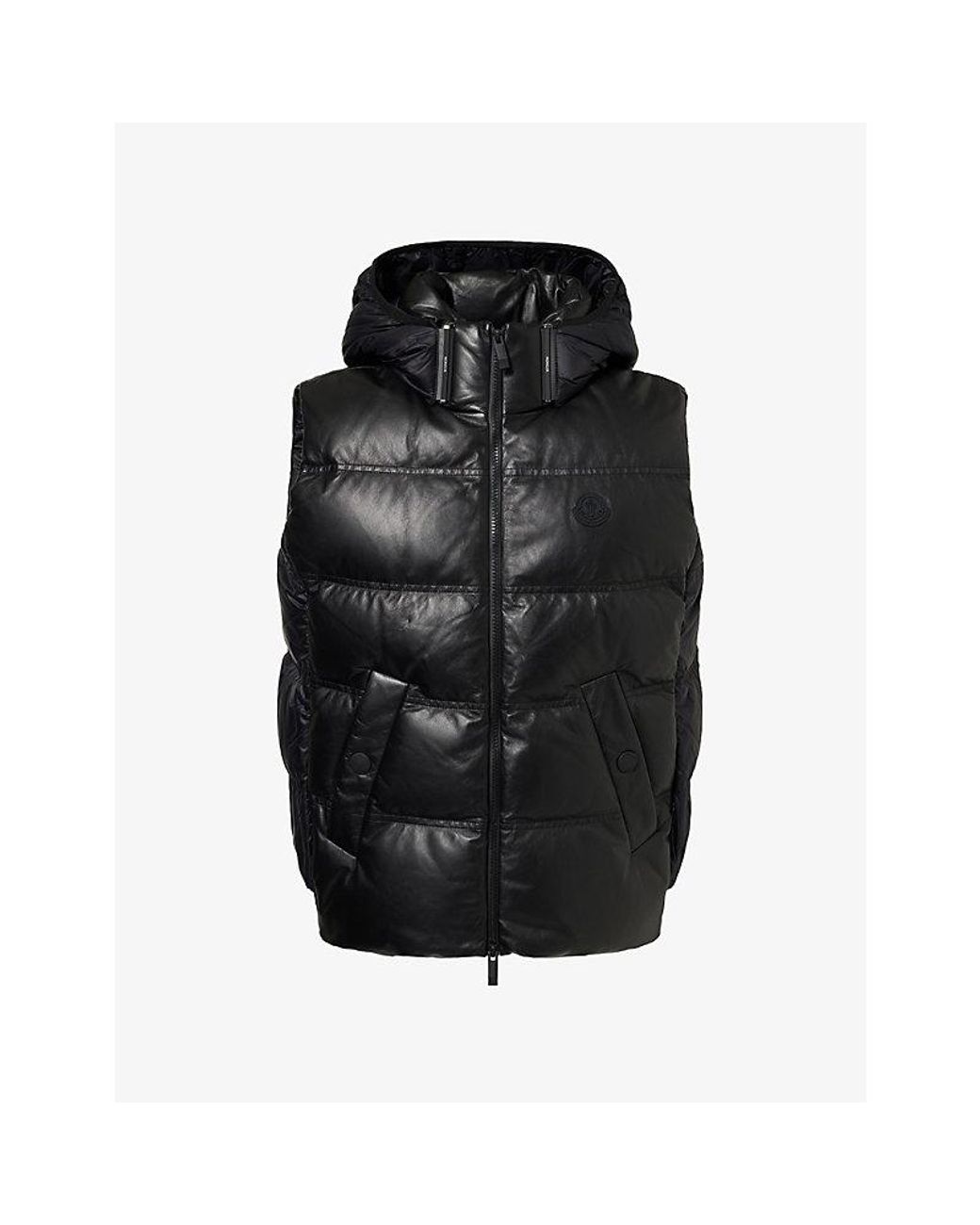 Moncler Black Impression Hooded Leather Gilet