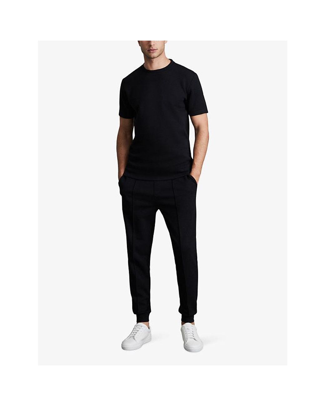 Reiss Black Crewneck Short-Sleeve Stretch-Jersey T-Shirt for men