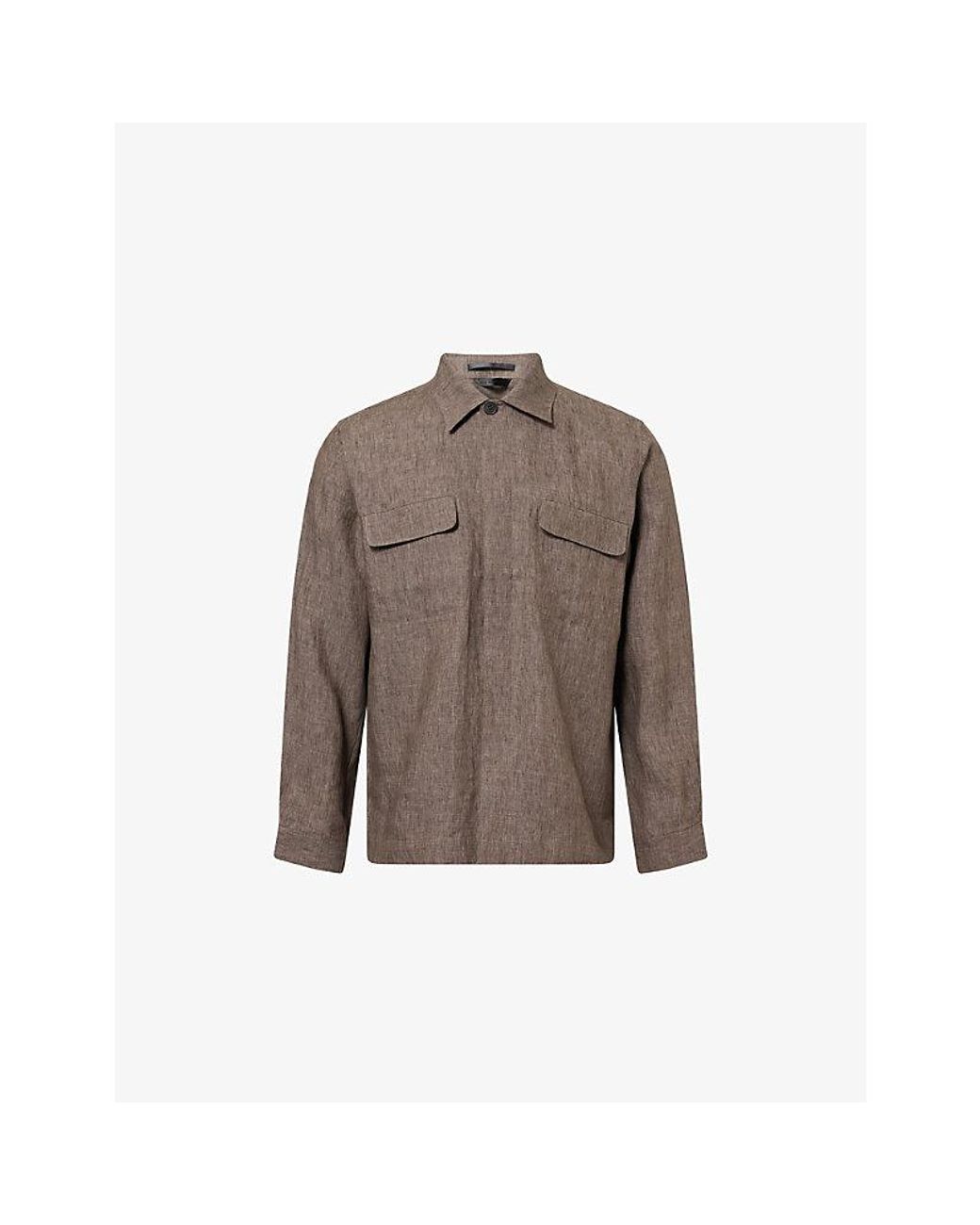 Sunspel Brown Regular-Fit Pointed-Collar Linen Overshirt for men