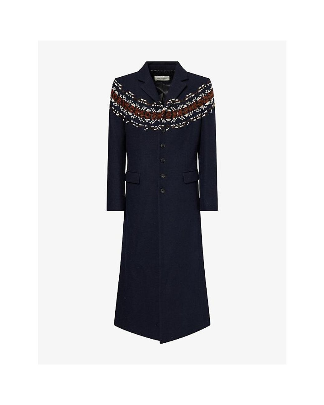 Dries Van Noten Blue Ralor Embroidered Wool-Blend Coat for men