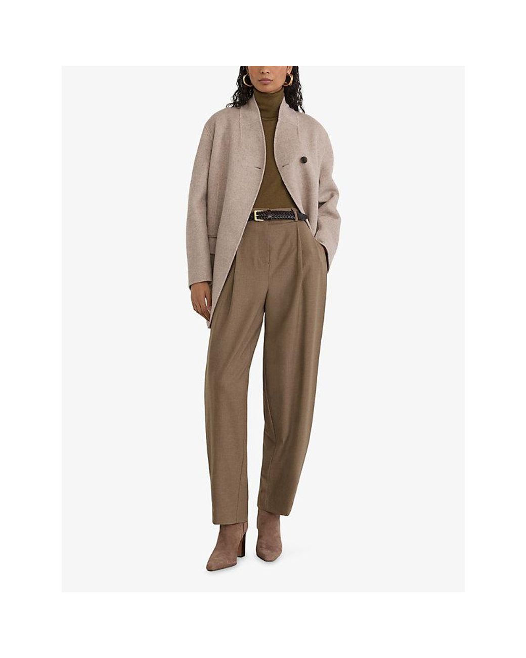 Reiss Natural Jett Collarless Blind-Seam Wool-Blend Coat