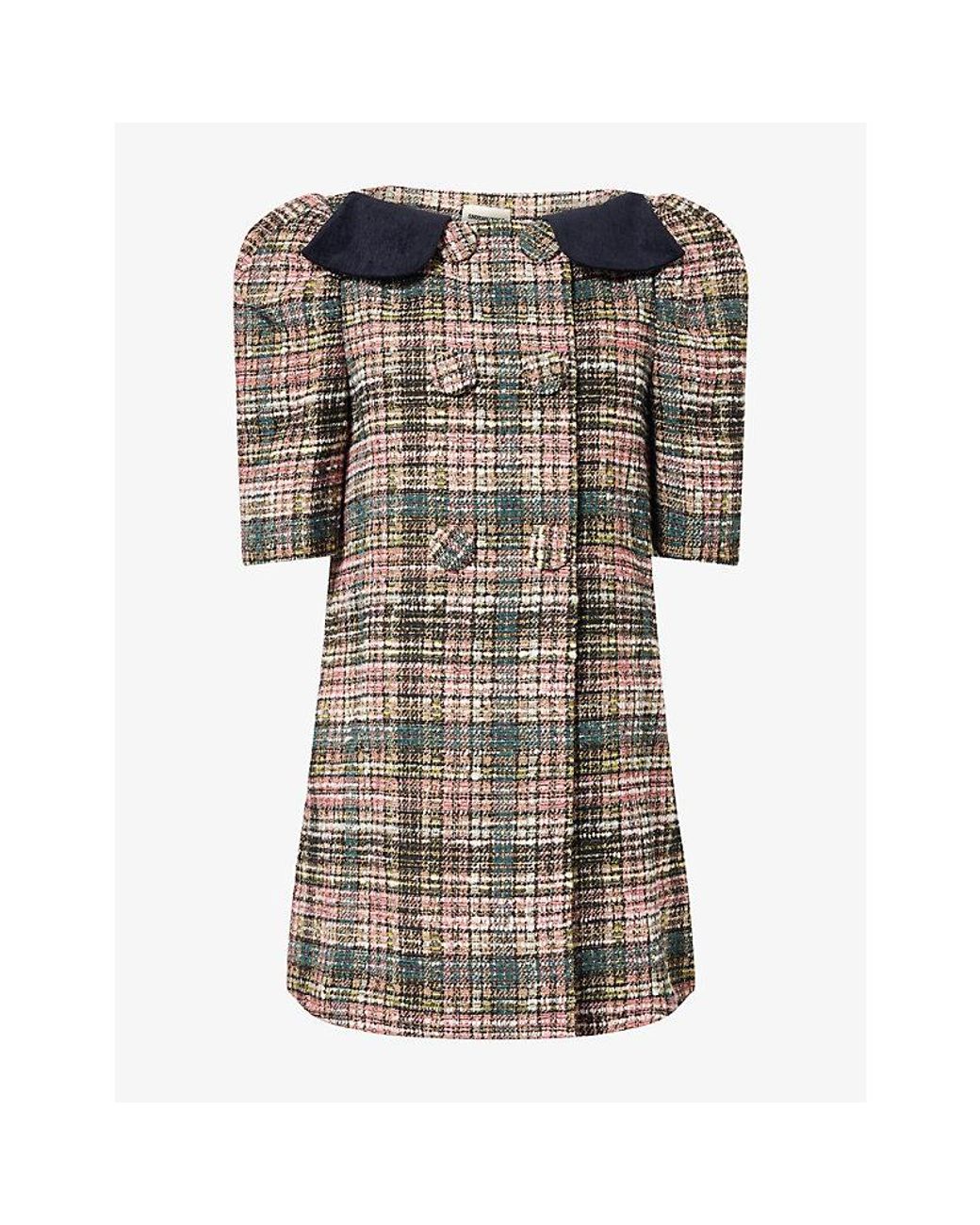 ShuShu/Tong Multicolor Contrast-Collar Checked Woven Coat