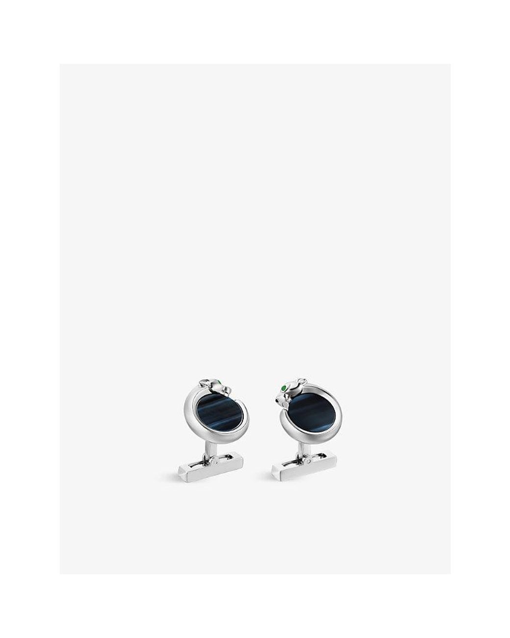 Cartier White Panthère De Sterling- 5.4Ct Falcon Eye Stones And Lacquer Cufflinks for men