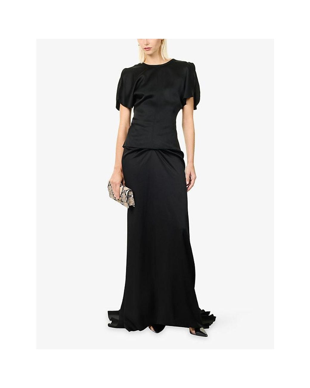 Victoria Beckham Black Bela Open Cap-Sleeves Satin Top