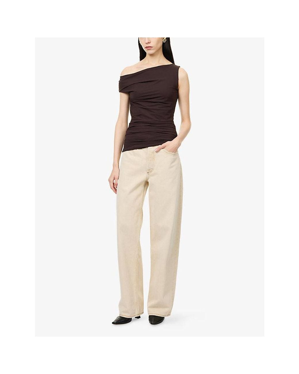 Agolde Brown Carlin Ruched Stretch-Jersey Top