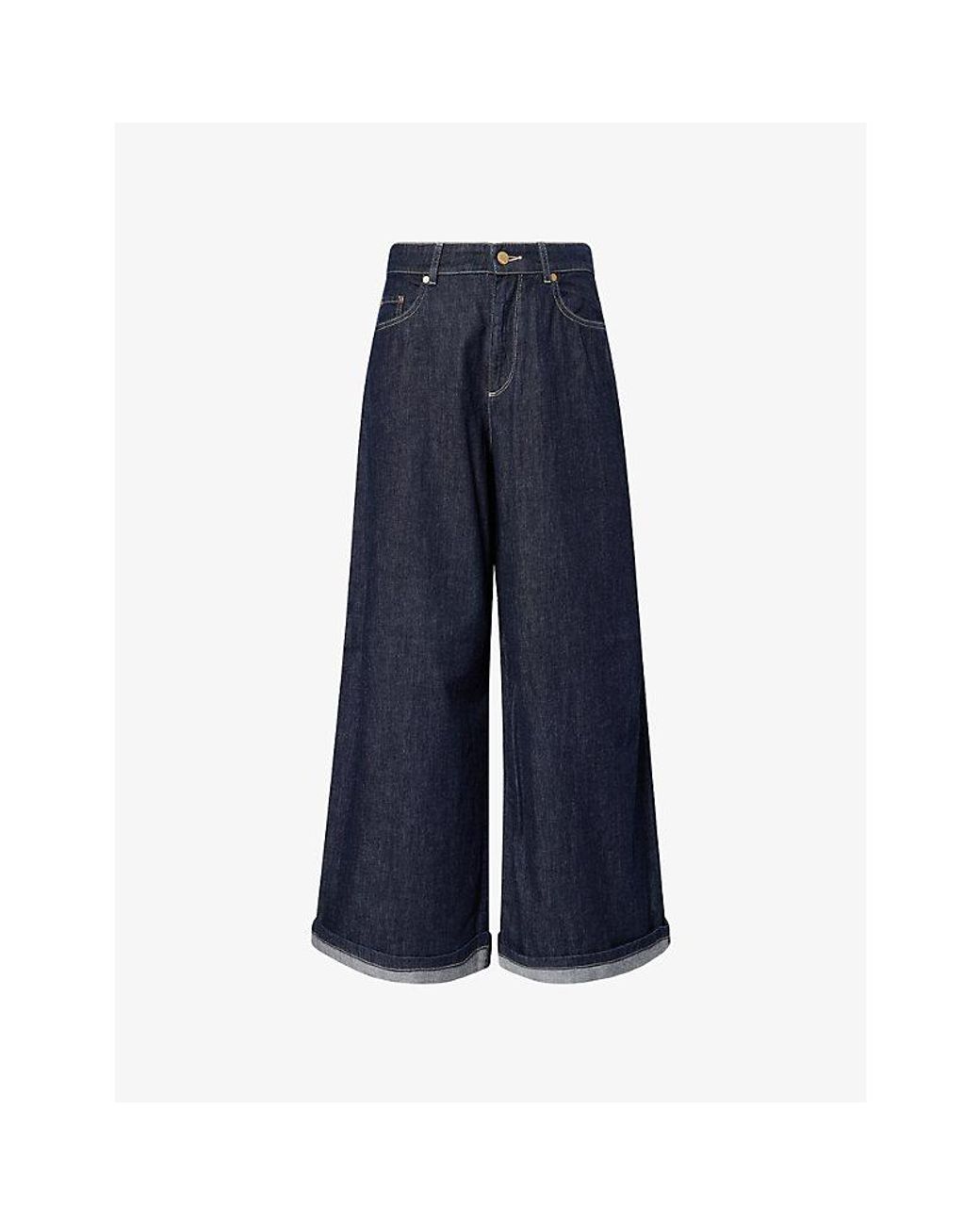 Max Mara Blue Wide-Leg Turn-Up Denim Jeans