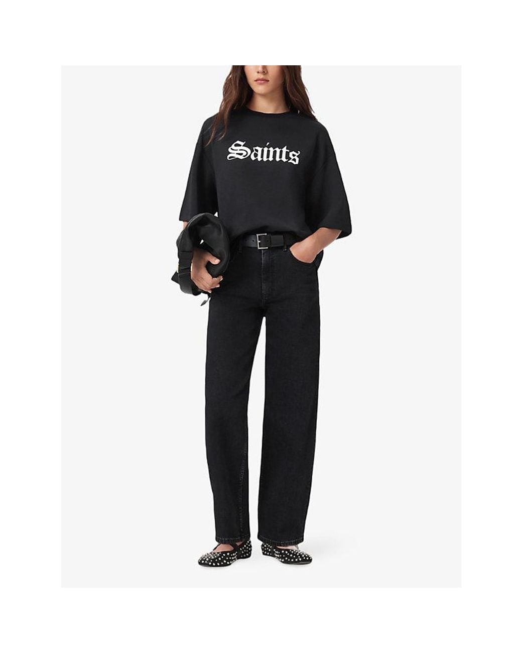 AllSaints Black Amelie Branded-Print Cotton-Jersey T-Shirt