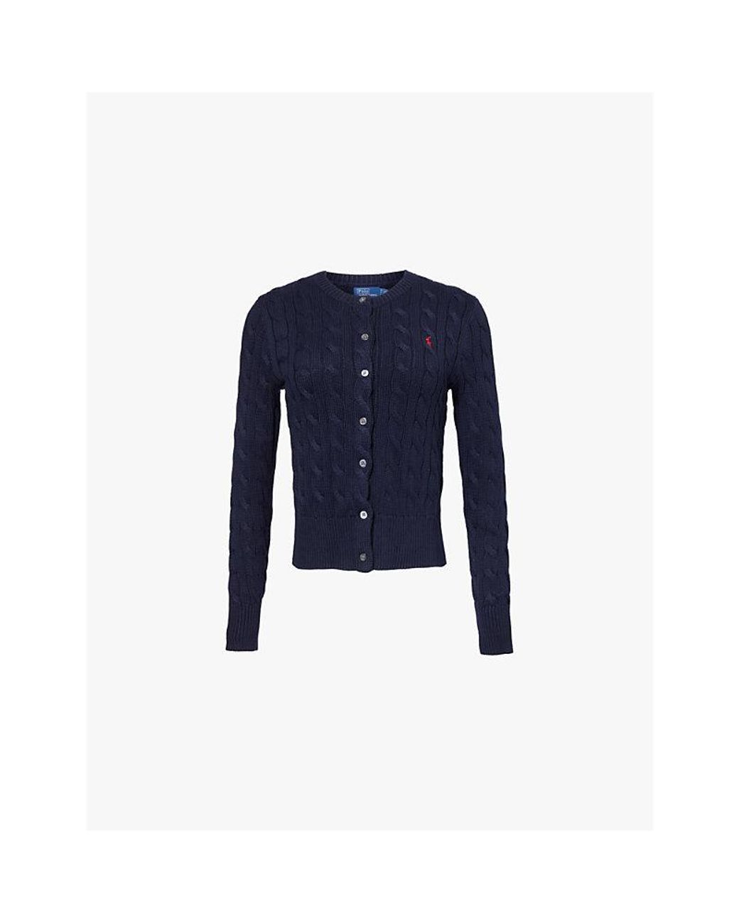 Polo Ralph Lauren Blue Brand-Embroidery Cable-Knit-Pattern Cotton Cardigan