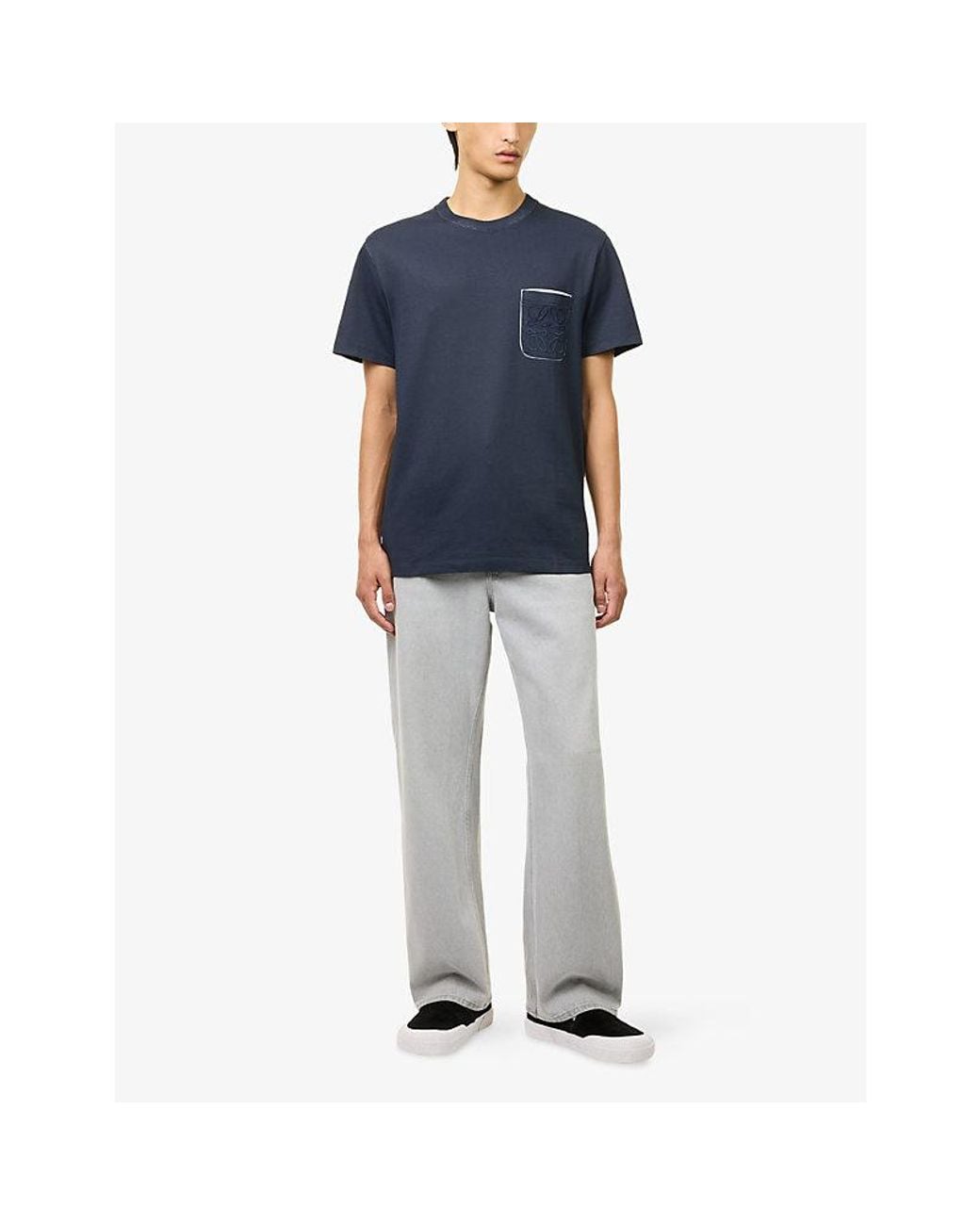 Loewe Blue Anagram Patch-Pocket Cotton-Blend T-Shirt for men