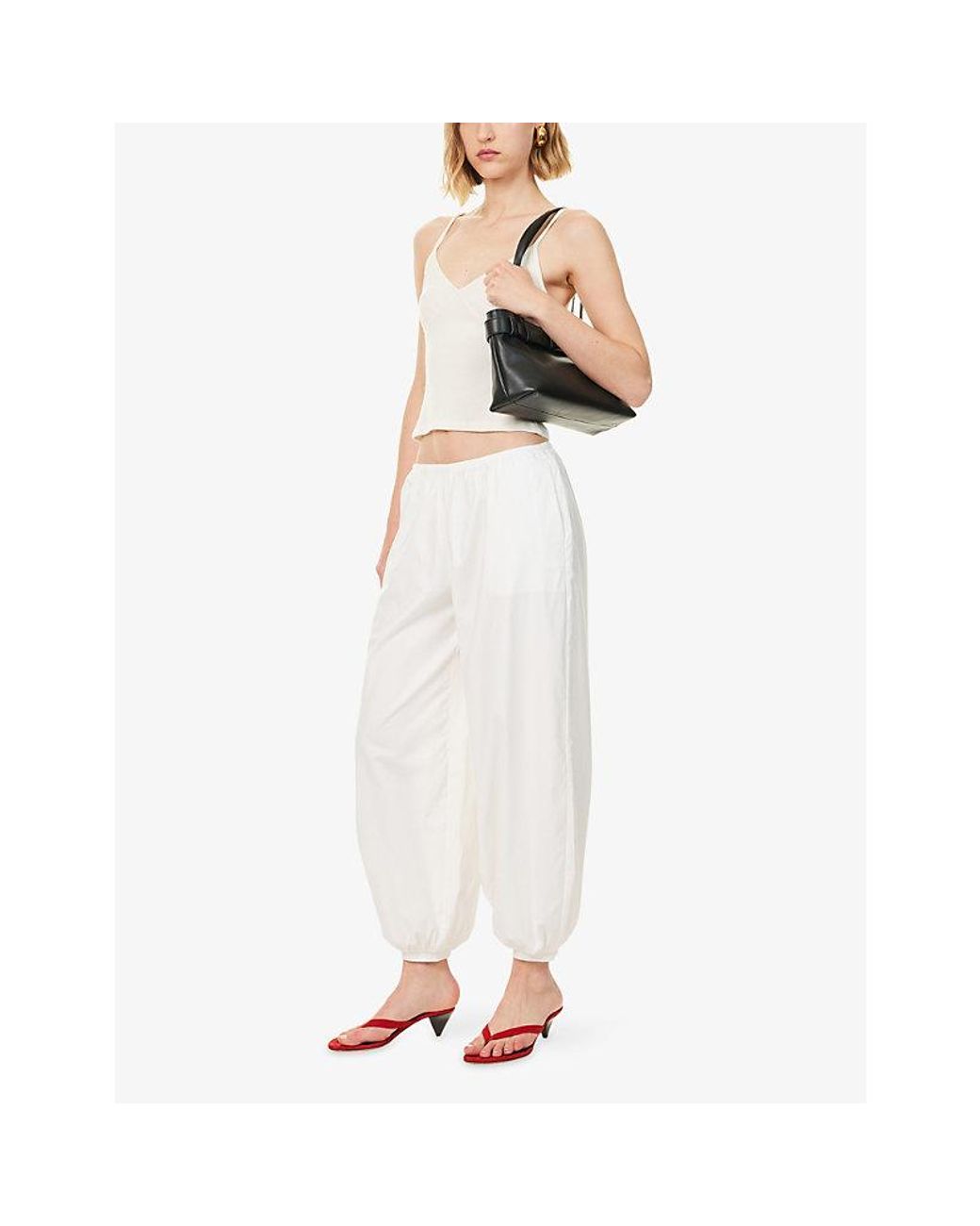 Reformation White Aven Stretch-Cotton Trousers