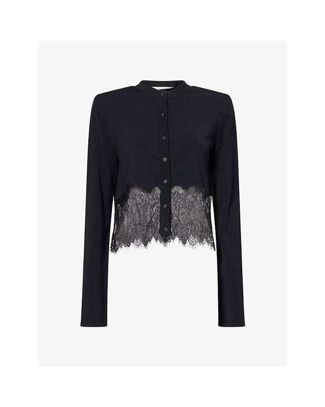 Camilla & Marc Black Cayana Lace-Trim Woven Cardigan