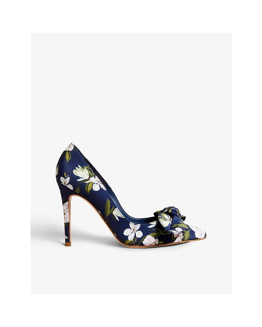 Ted Baker Floral-print Bow-front Heeled Woven Court Shoes in Blue | Lyst