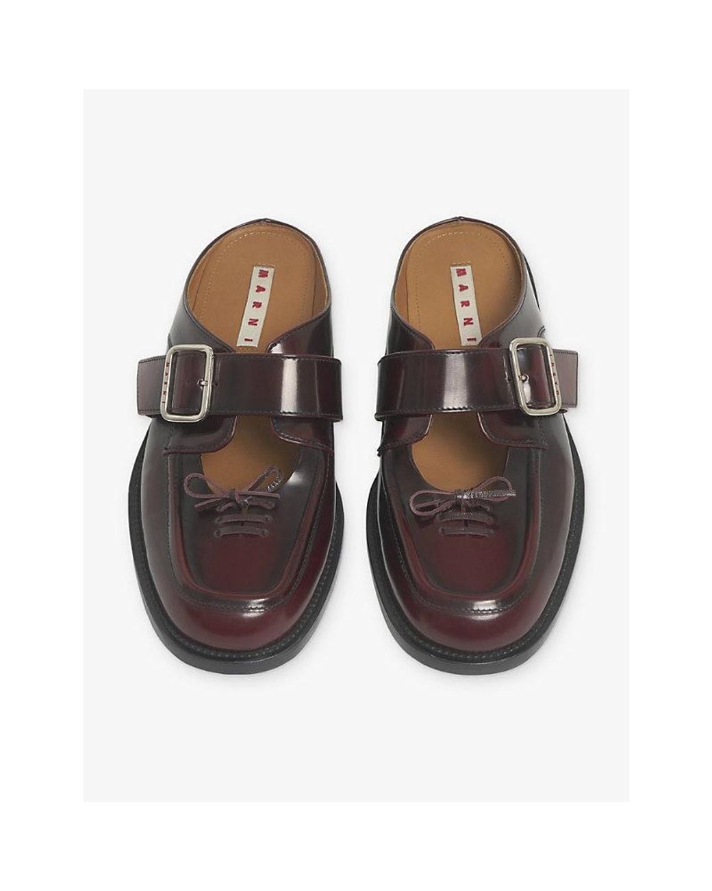 Marni Brown Bambi Buckle Leather Sabot Mules
