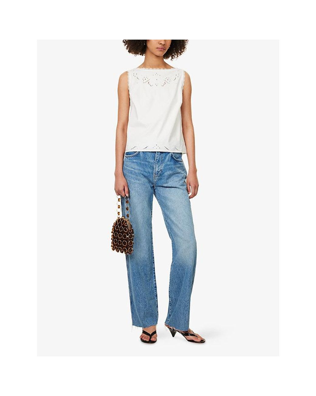 Reformation White Fiorella Embroidered Cotton Top